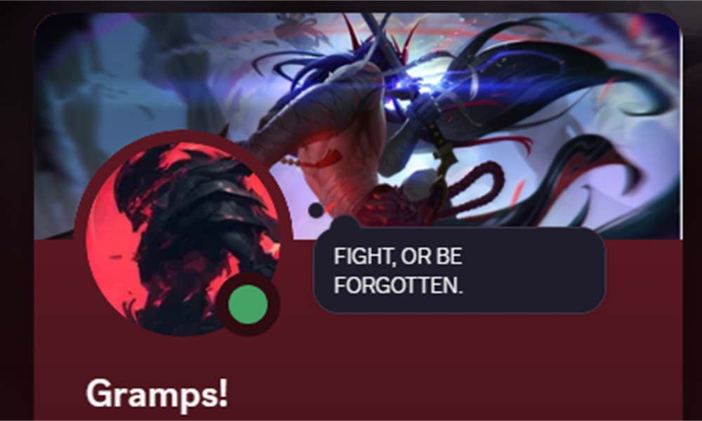 Discord profile of DragomiirLOL student Gramps!, shown with permission